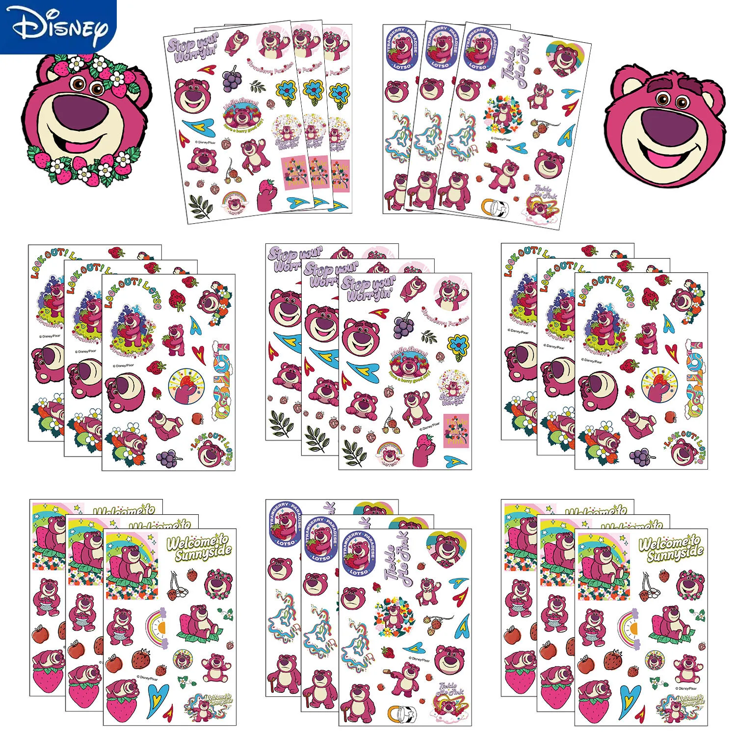 Disney-pegatinas Kawaii de oso Lotso, calcomanías divertidas de Anime, Toy Story, para teléfono, portátil y maleta, 8/16/32 piezas