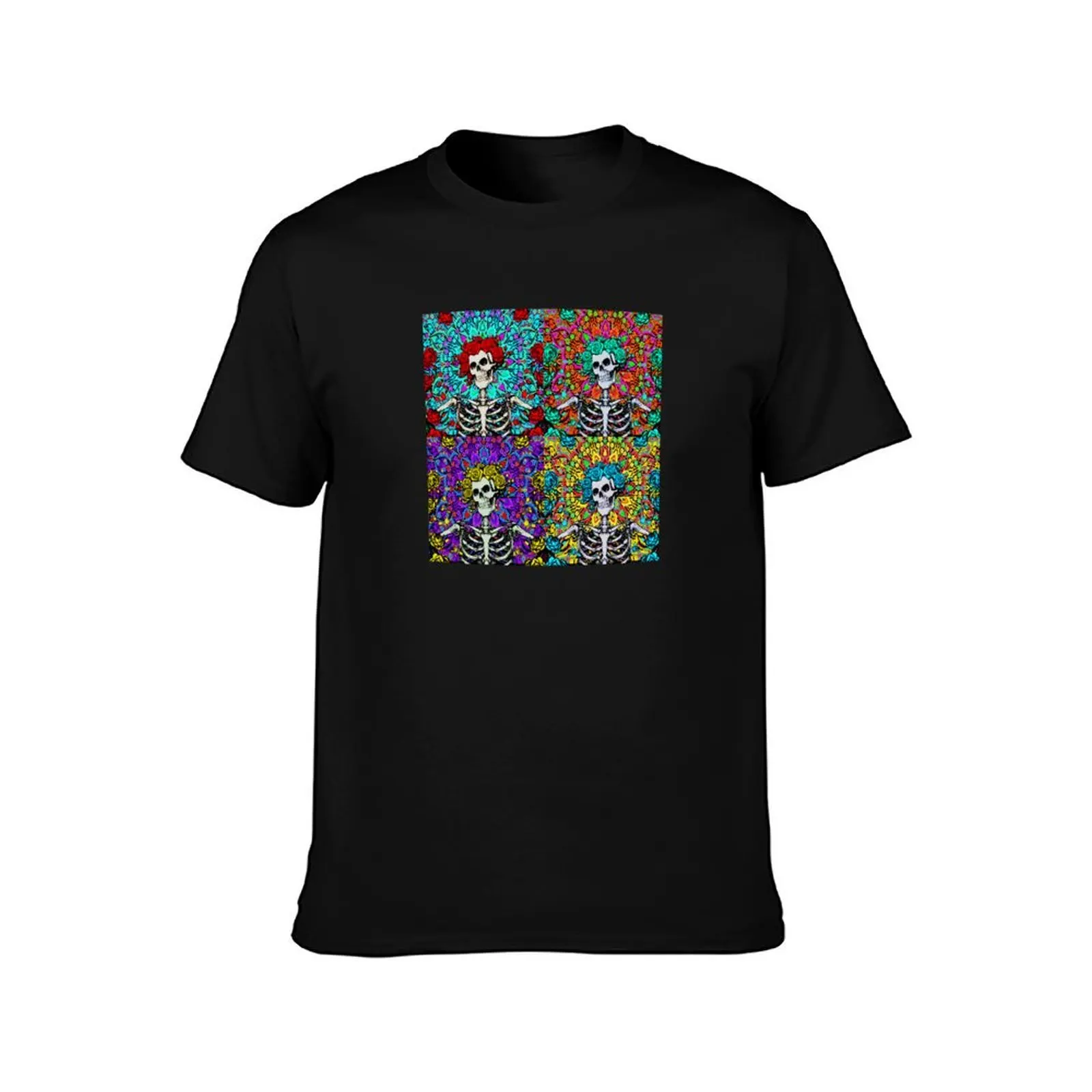 Set of 4 Psychedelic colourful Grateful day of the dead roses skeleton T-Shirt Long Lasting Casual T-Shirt