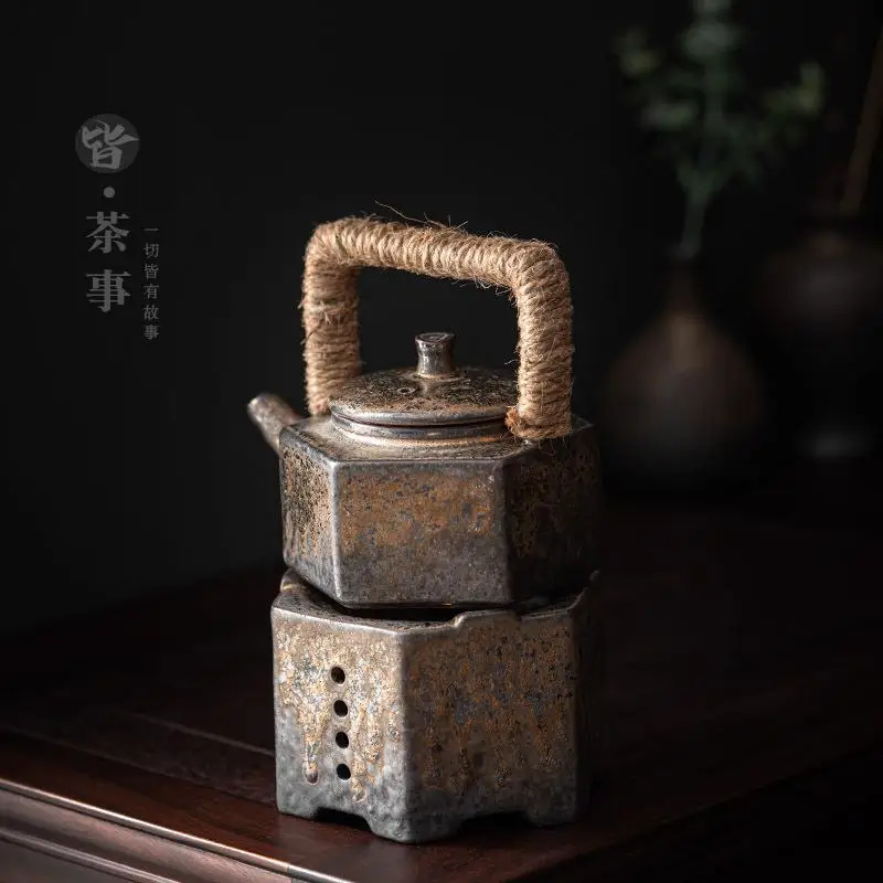 

Retro Warm Tea Set Ceramic Household Kung Fu Tea Set Japanese Thermostatic Oven Candle Holder Heating Teapot Small Set