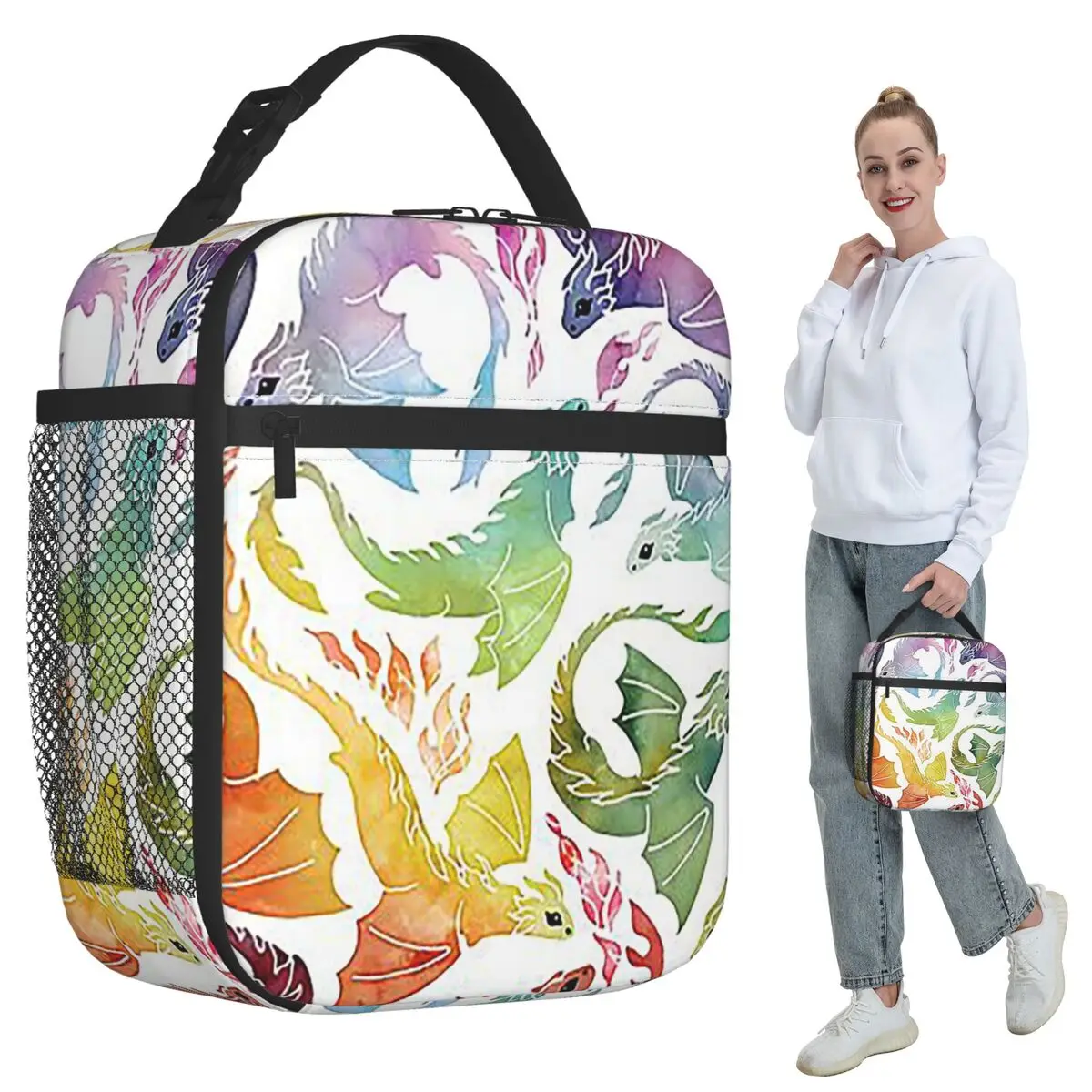 Dragon Fire Rainbow Insulated Lunch Bag for Kids School Cooler Thermal Food Box Tote Leakproof Lunch Boxes Container