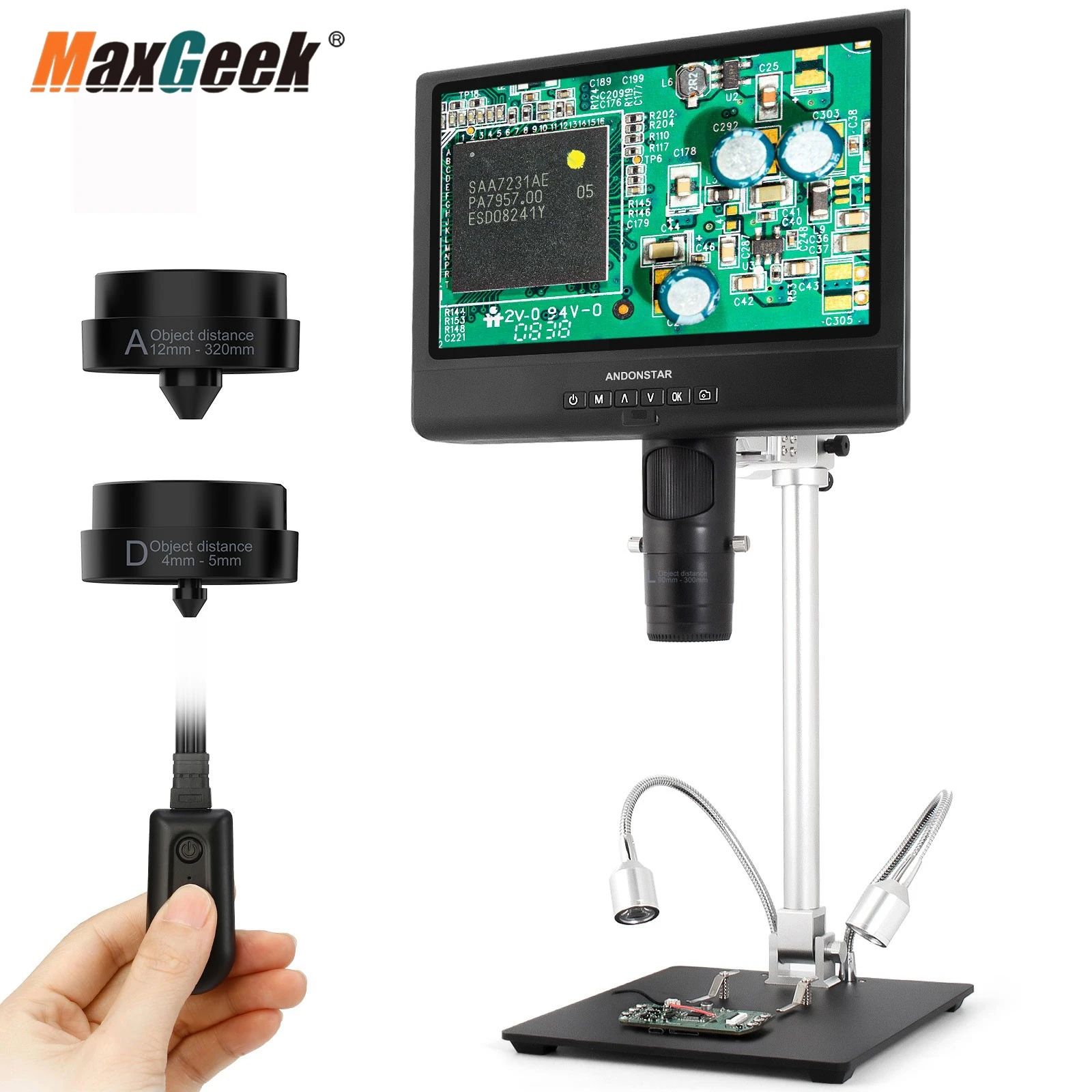 Maxgeek Andonstar AD249-M 10-inch LCD Screen Digital Microscope for Electronics Soldering and Repairing