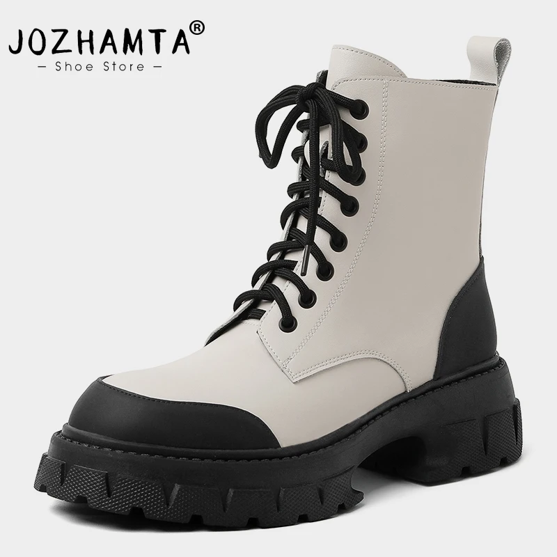 JOZHAMTA Size 34-39 Women Ankle Boots Genuine Leather Ins Fashion Platform Shoes Woman High Heels Short Boot Casual Business