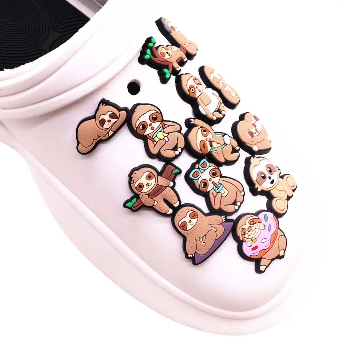 1 pz Cute Folivora Shoe Charms accessori Funny Cartoon Sloths PVC Clog Clips Fit Bands Wristband Kids Party X-mas Gifts