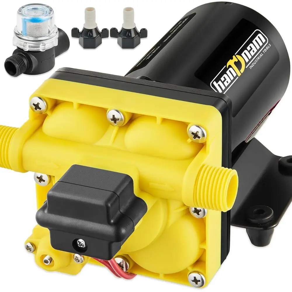 

[2025 Upgraded] RV Fresh Water Pump, 12V DC Water Pump, 6GPM 70PSI Self-Priming Diaphragm Pump with Pressure Switch and Strainer