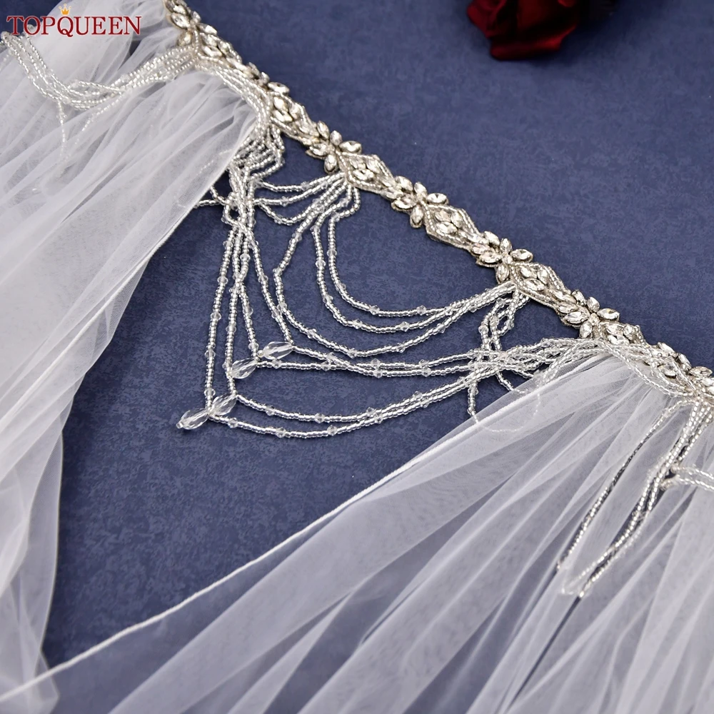 TOPQUEEN G83 Wedding Long Cape Veils Bridal Bolero Women Jacket Cathedral Wedding Veil Bachelorette Party Accessories for Bride