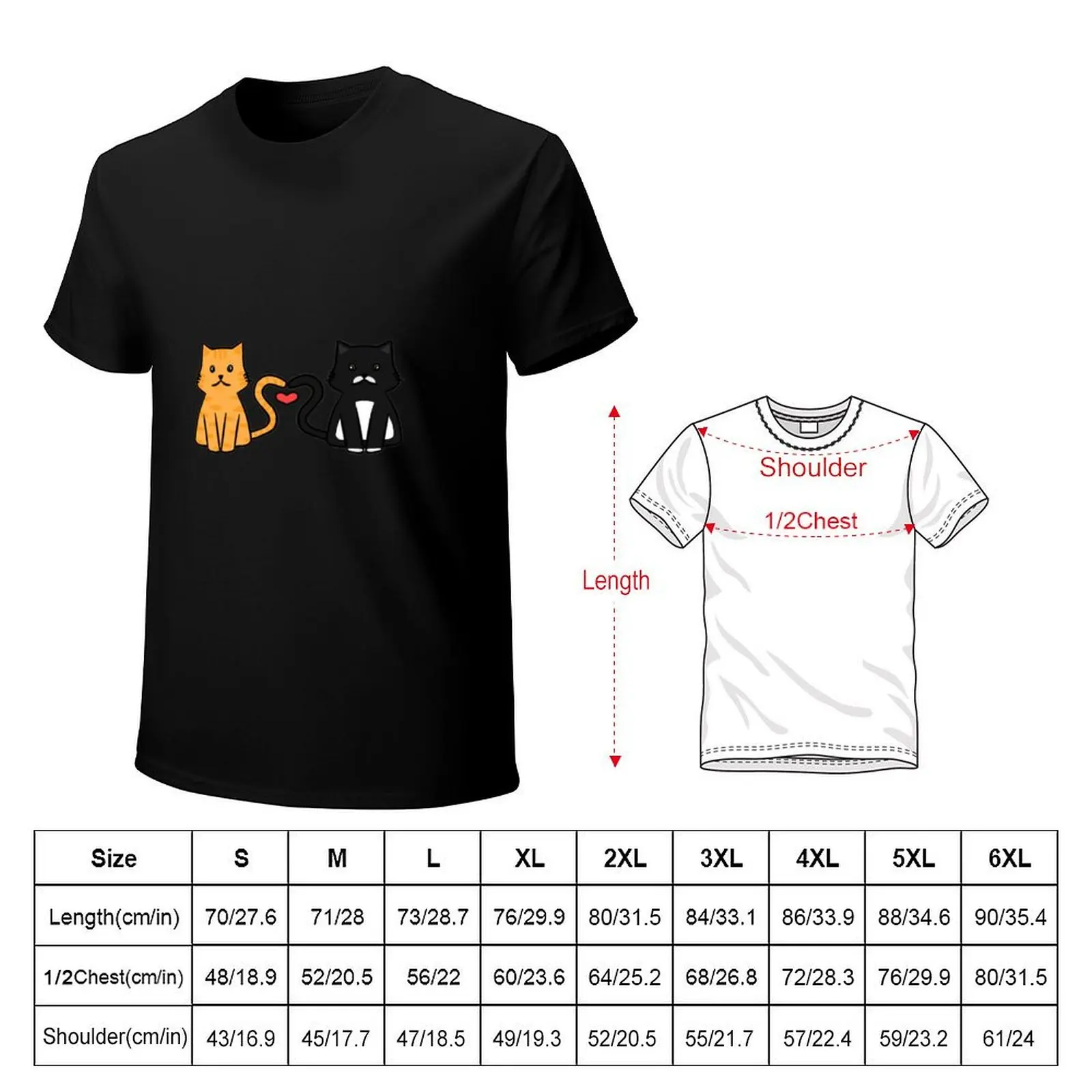 Gin The Ginger Cat and Rexy The Tuxedo Cat - A CATastrophic Love Story T-Shirt Large Size Soft Cotton T-Shirt