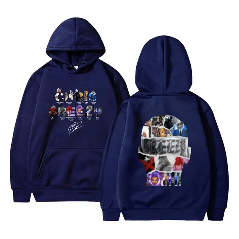 Rapper Chris Bruin Luchtig Album Cover Grafische Hoodie Heren Hiphop Oversized Sweatshirt Heren Mouw Lange Mouw Hoodies