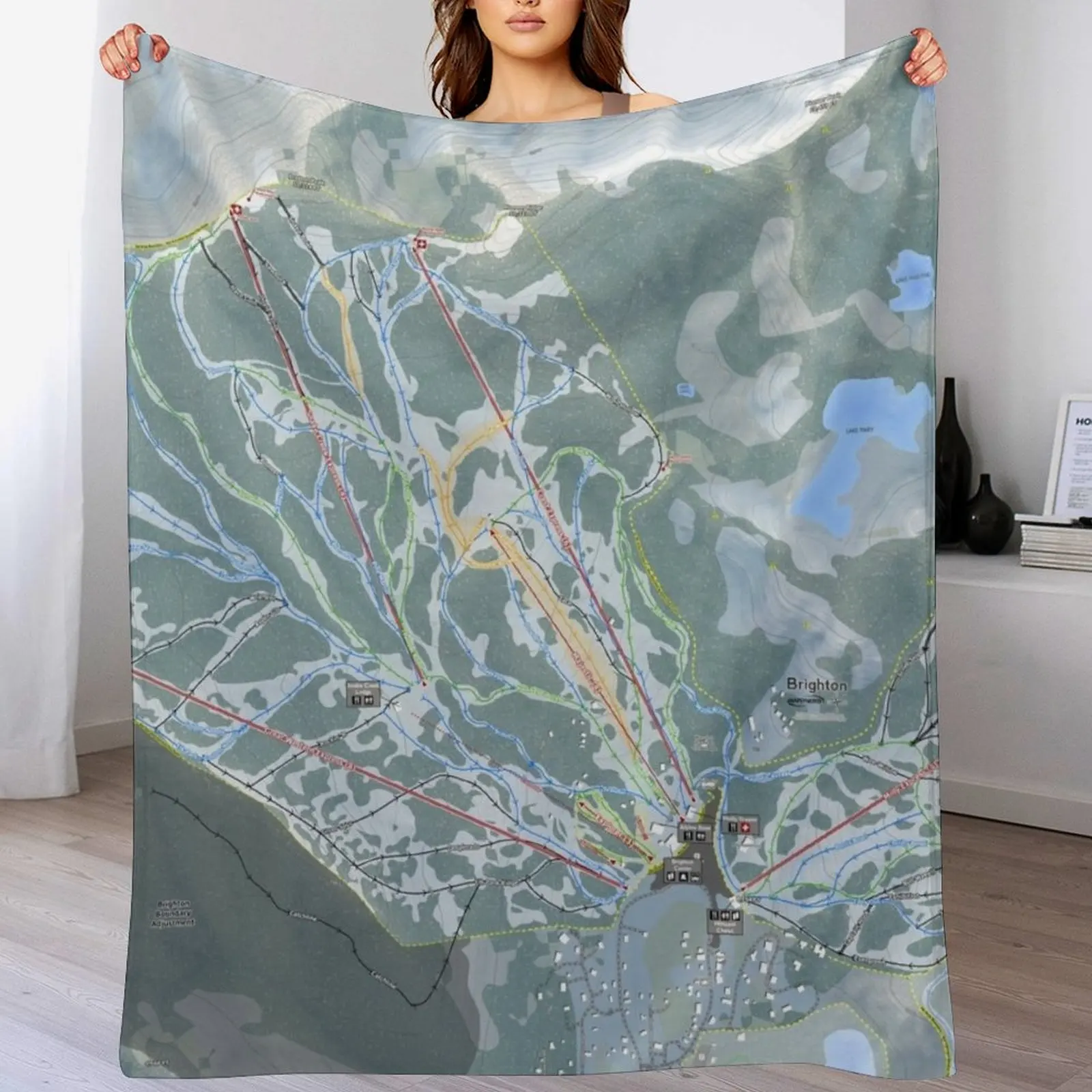 Brighton Resort Trail Map Throw Blanket Warm Throw Blanket Gift for Anniversary