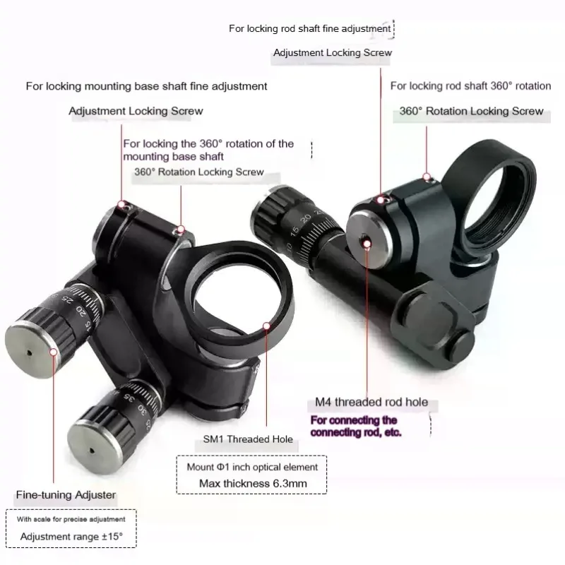 Universal Rotating Lens Mounting Seat with A Diameter of 1.0 Inch/SM1/360 ° Adjustable/M4 Screw Hole/precision Adjustment ± 15 °