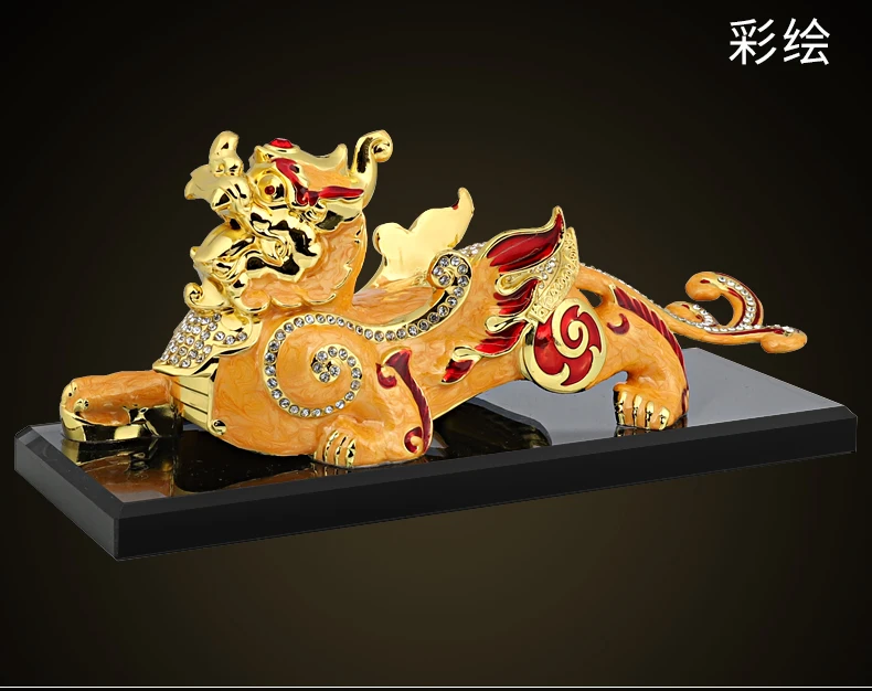 20CM large Money Drawing GOOD LUCK gilding PI XIU Mythical dragon FENG SHUI statue HOME OFFICE SHOP CAR Talisman Protection