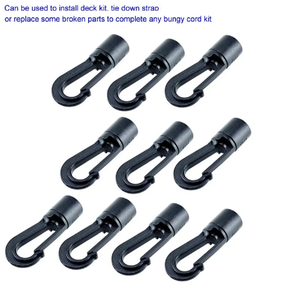 

10 шт., черные нейлоновые амортизирующие шнуры, крючки с пряжкой для 6 мм, эластичный крючок для банджи-шнура, аксессуары для каяков, лодок, яхт