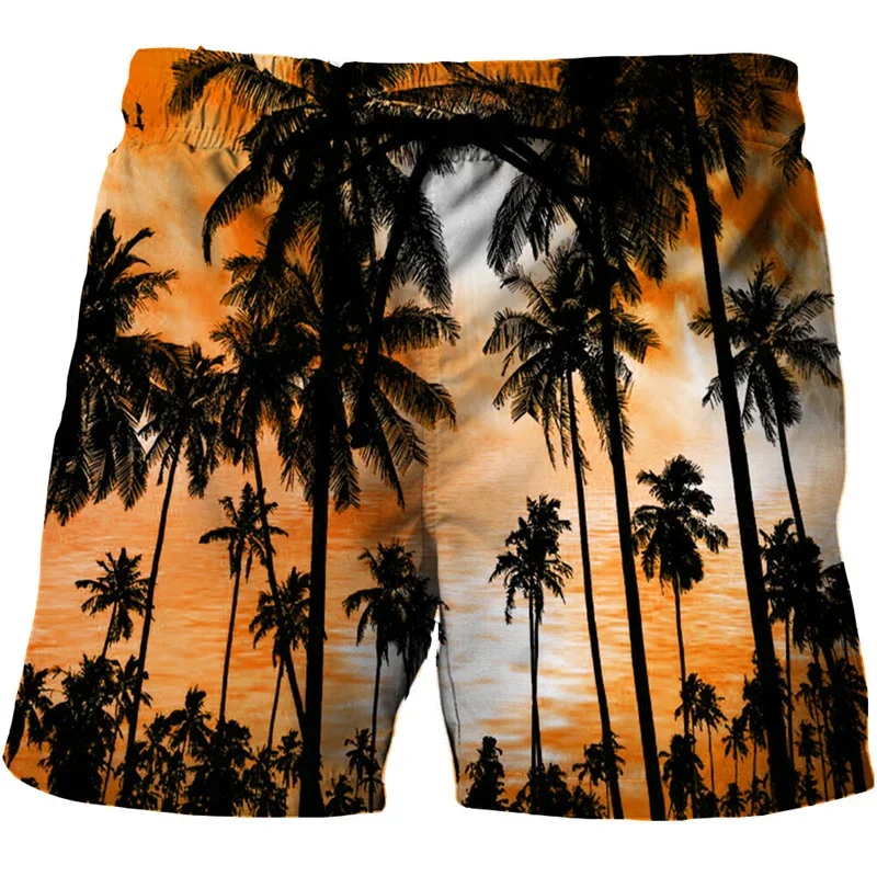 Fashion Coconut Palm Tree Pattern Beach Shorts For Men 3D Print Art Pigment Scenery Board Shorts Summer Holiday Swimming Trunks