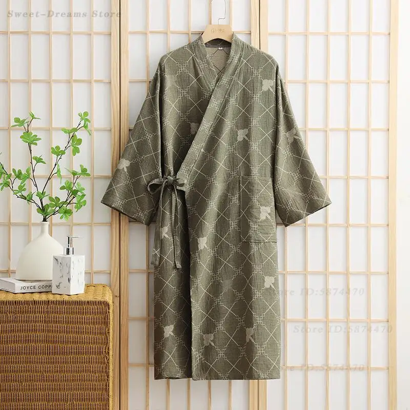 Men Women Cotton Yarn Yukata Kimono New Couple Sleepwear Long Sleeved Bathrobe Lingerie Casual Loose Pyjama Loungewear Homewear