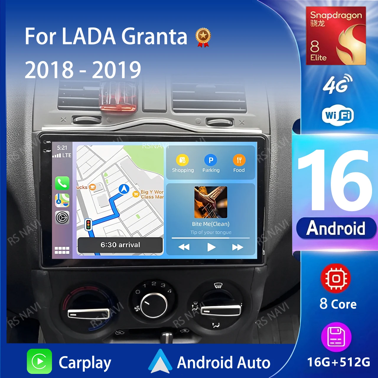 Android 16 Carplay Auto Qualcomm 2K QLED Screen Car Radio Player For LADA Granta 2018 - 2019 GPS Wifi  Stereo 4G BT Multimedia