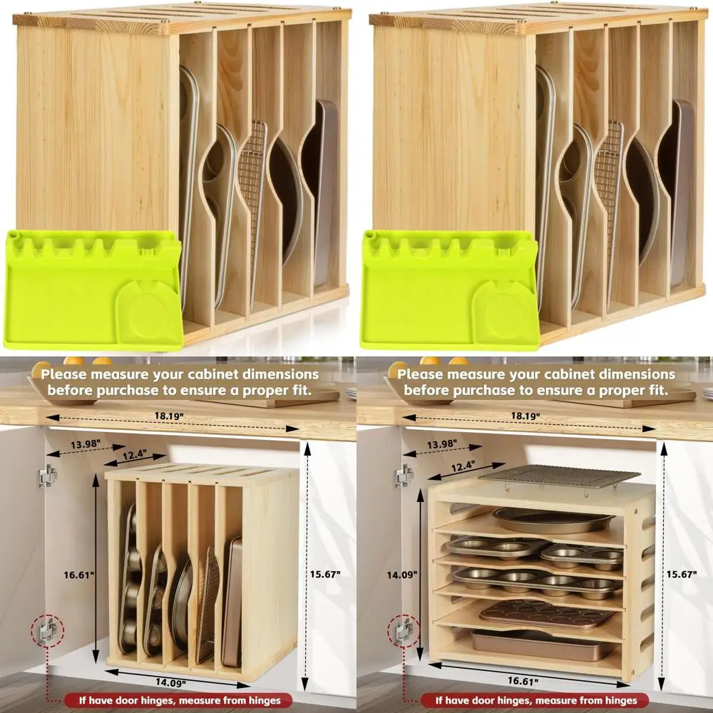 

Wooden 6-Tier Baking Tray Organizer - 16.61W x 12.4D x 14.09H, for Cookie Sheets, Pans, Cutting Boards, Kitchen Storage