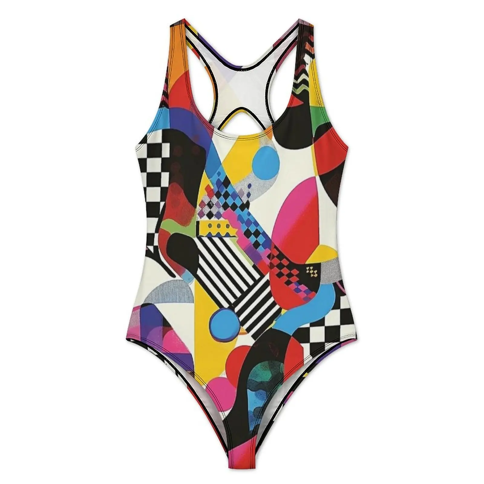 Memphis Pop Abstract Print Swimsuit Sexy  One Piece Swimwear Push Up Bodysuit Korean Fashion Holiday Swim Bathing Suit