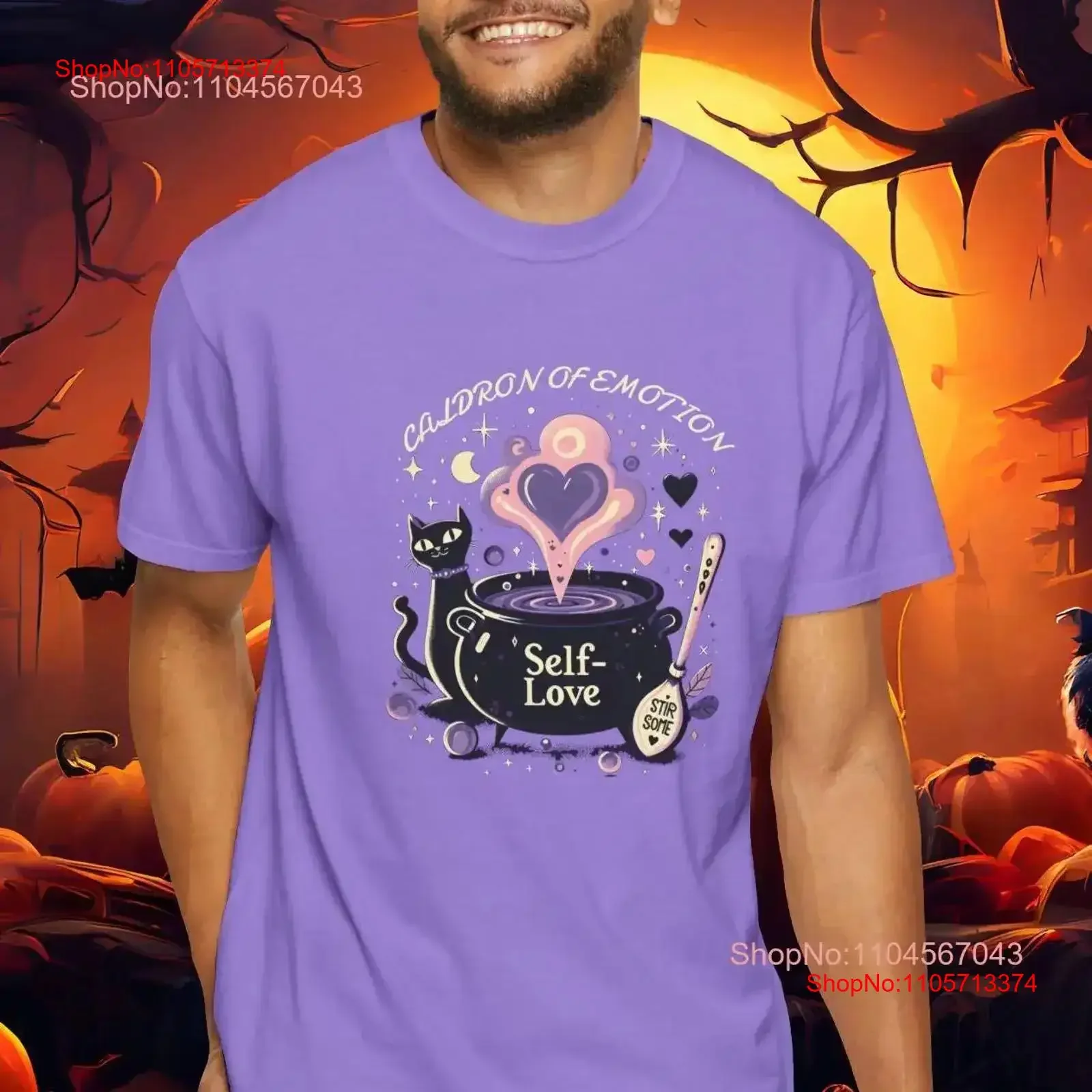 Halloween Cat T Shirt Mental Health Caldron Of Emotion Garment Dyed Lovers vintage Washed Top For Everyday Wear fashion