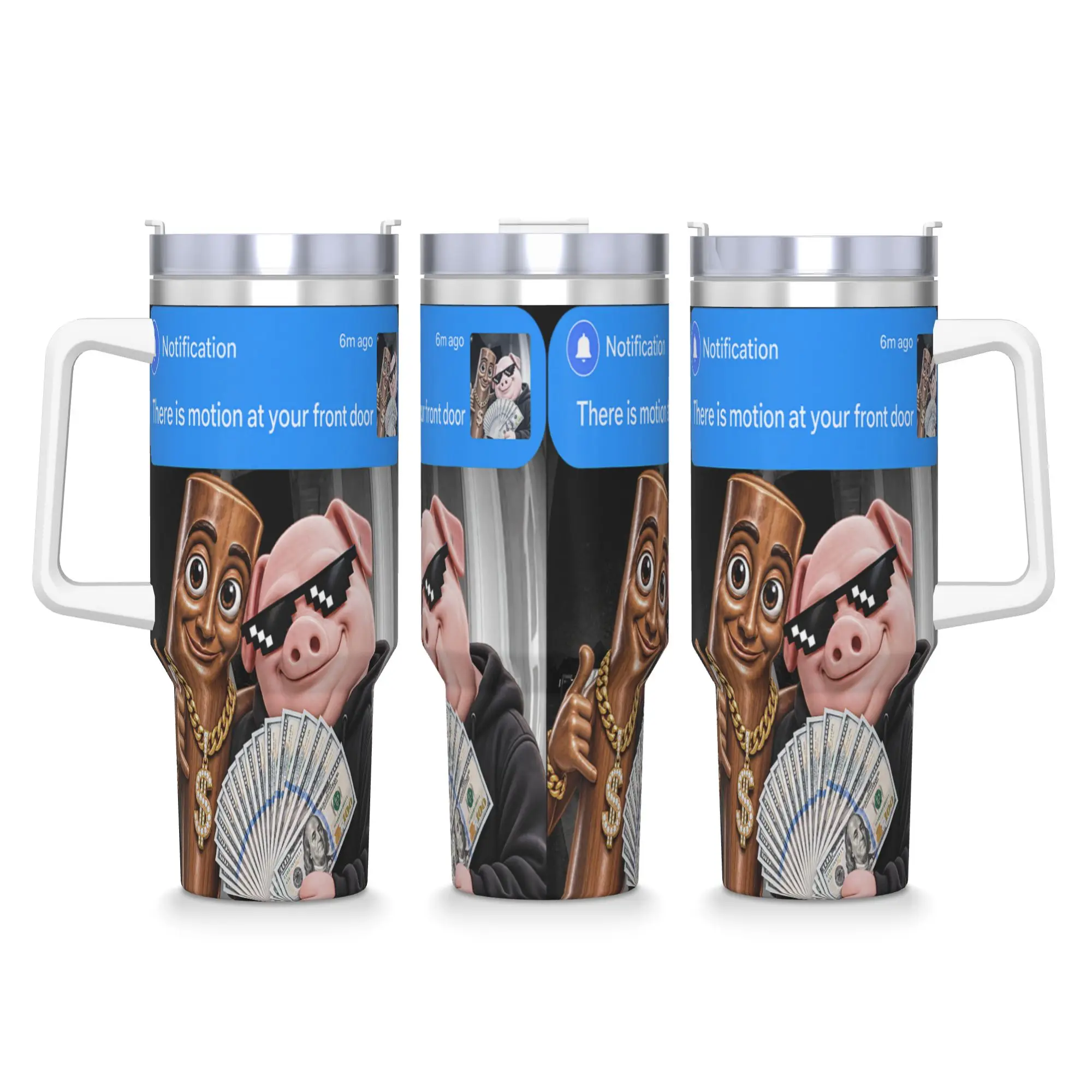 There's A Motion At Front Door Tung Tung John Pork Meme Stainless Steel Tumbler Coffee Mug Cold Drink Milk Tea Water Bottle