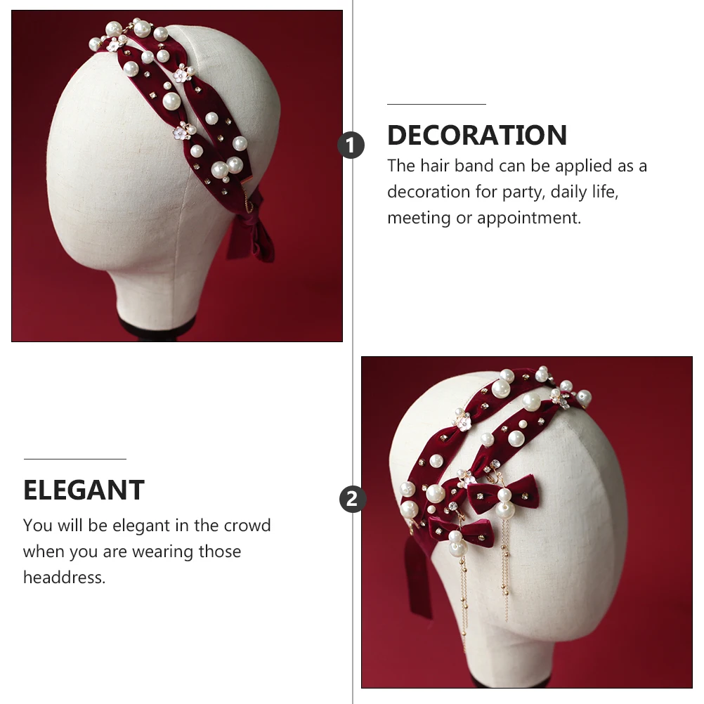 

1 set 1 Set Headwear Wine Red Pearl Studded Hair Band For Women Elegant Headdress Lightweight Party Daily Wear Fashion Hair