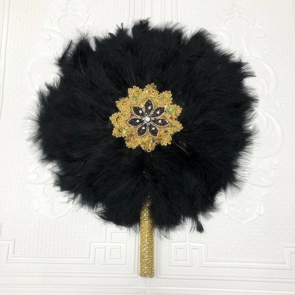 One-Side African Turkey Feather Hand Fan for Bridal Wedding Handmade Nigerian Handfan Eventaille Mariage Hand Held Fans