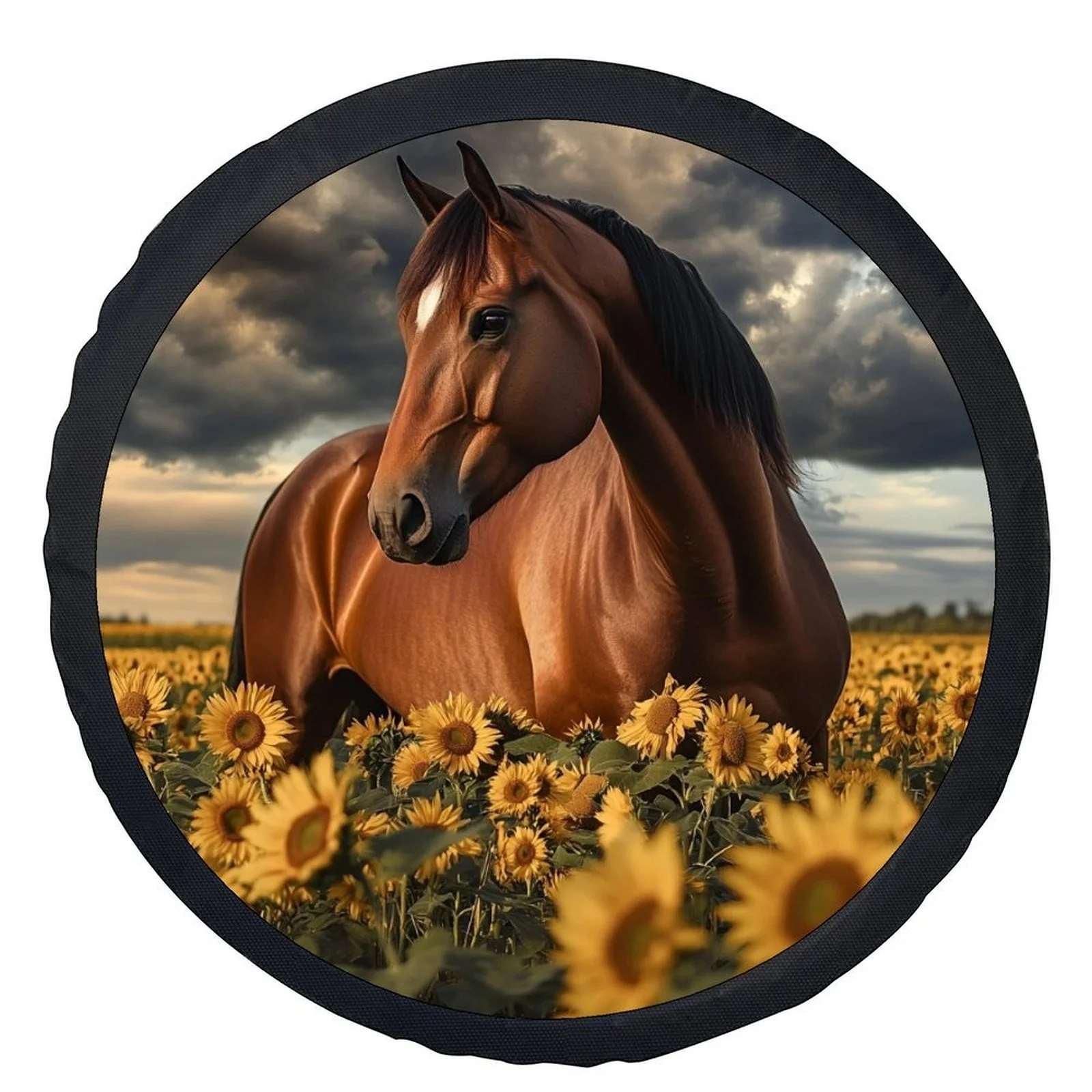 1pc Horse In Sunflowers Themed Tire Cover Wheel Cover, Trendy Universal Wheel Cover Tire Cover Wheel Protection Cover, Suitable