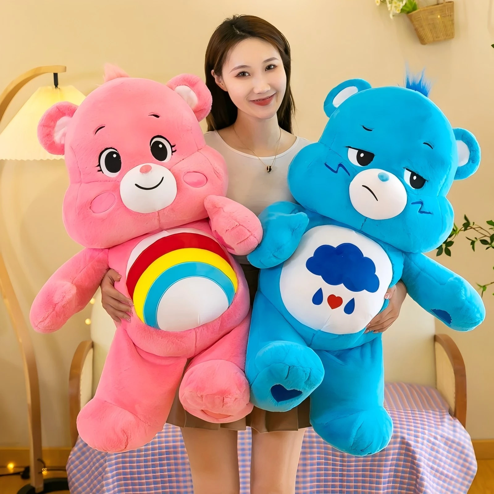 

Anime Peripheral Kawaii Rainbow Care Bears Portable Lazy Desktop Doll Decoration Ornament Kid Cuddly toy Gift Toy