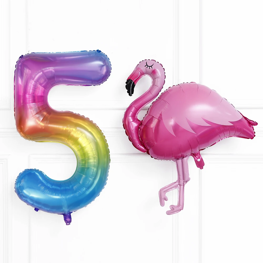 2pcs Giant Flamingo Swan Foil Balloon Set 40inch Rainbow Number Balloon 1year Old Girl Birthday Party Wedding Baby Shower Decora