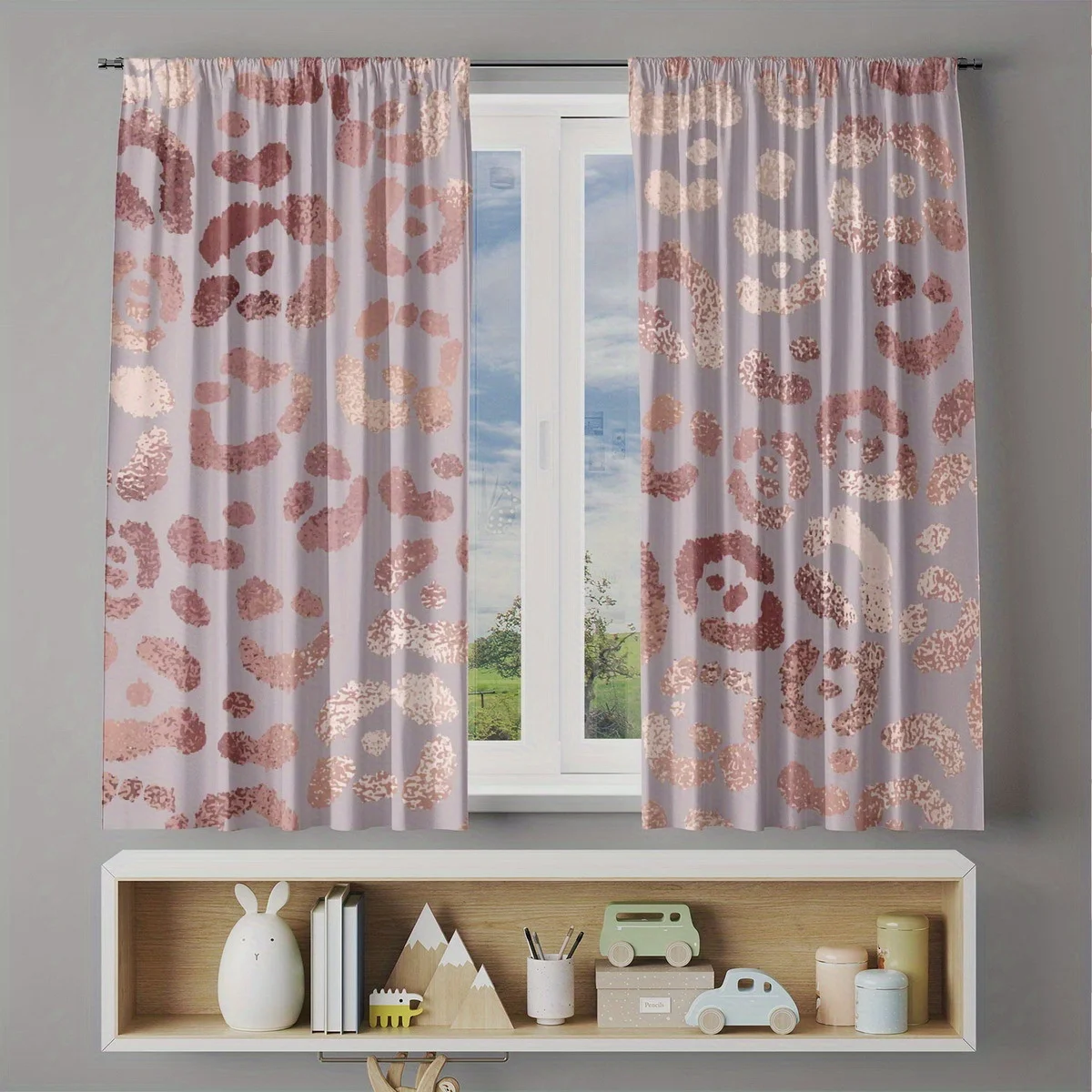 Blush Pink Rose Gold Abstract Animal Print Polyester Curtain Panels Drapes Window Curtains for Living Room Bedroom Home Decor Gl