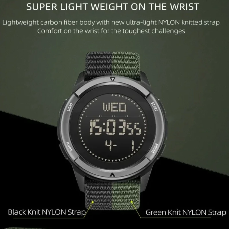 NORTH EDGE ALPS 1 Men's Digital Watch Carbon Fiber Case Shockproof Outdoor Sports Watch Compass 50M Waterproof
