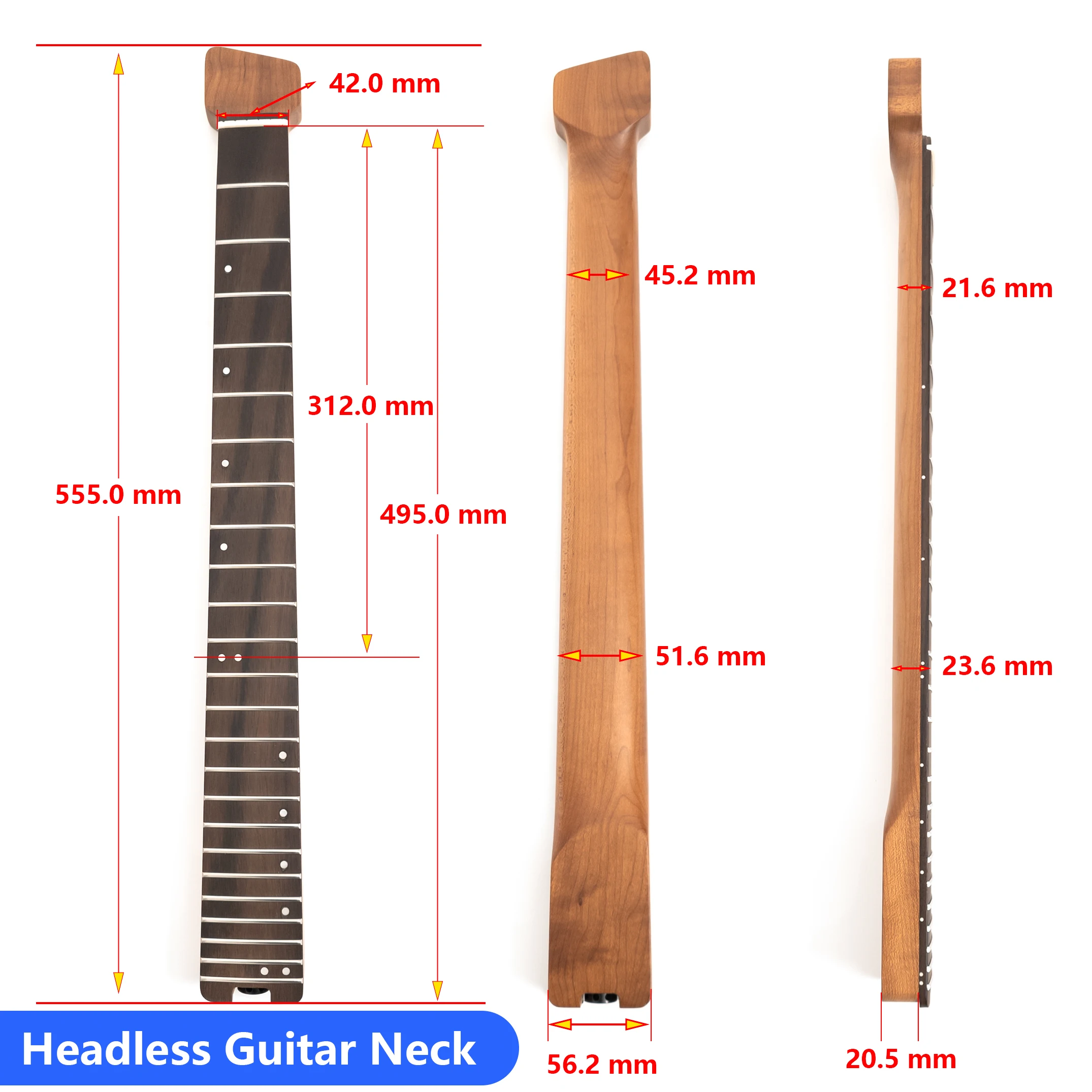 Headless Electric Guitar Neck 24 Frets Roasted Maple Rosewood Fingerboard Stainless Steel Frets Bone Nut Matte Finish