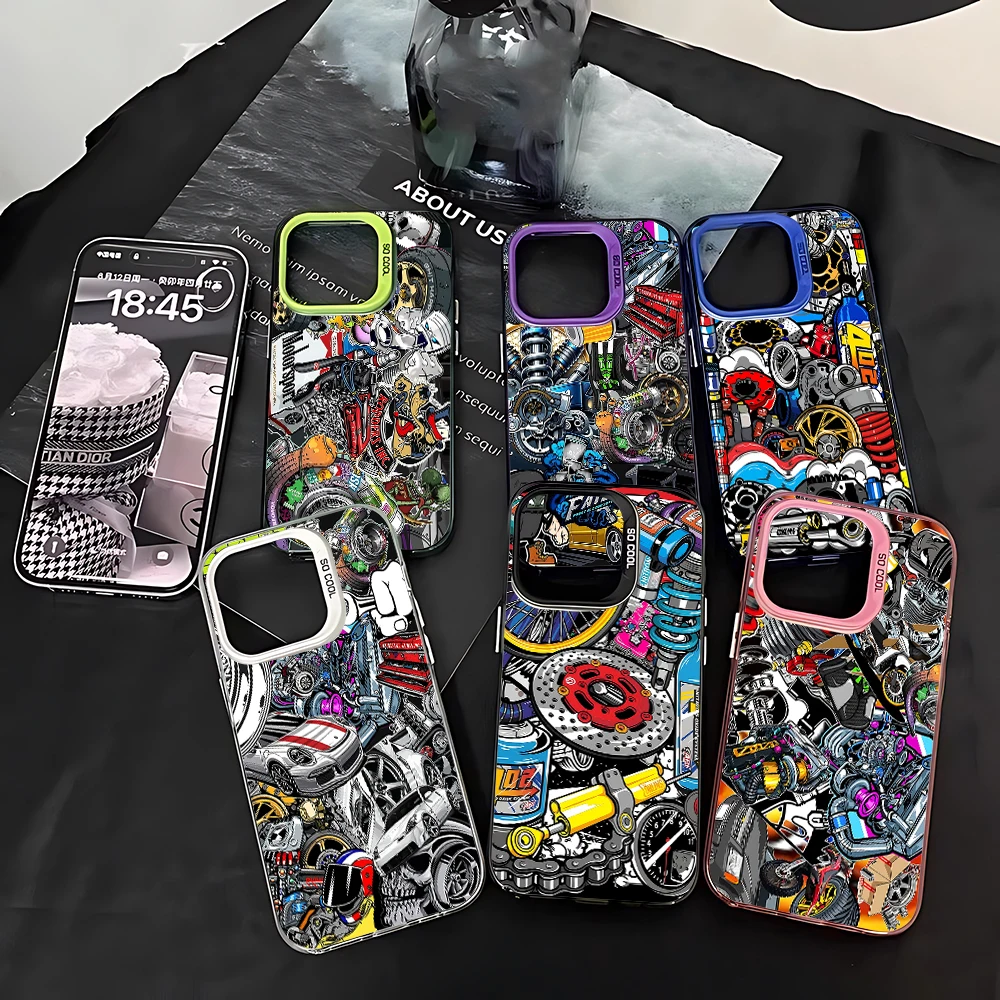 Custodia per telefono collage elemento modifica auto iPhone 17 16e 15 14 13 12 mini Pro Max XSMAX 8 7 Air Plus Cover posteriore opaca anticaduta