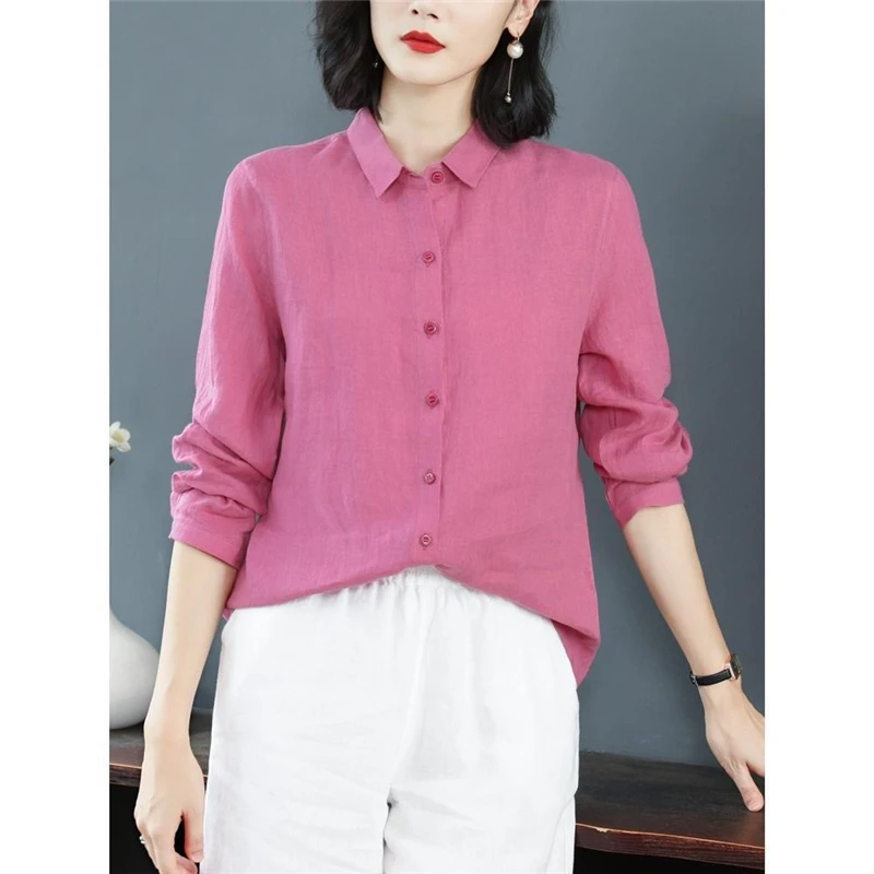 Korean Simple Style Solid Loose Cotton Button Up Shirt Spring Autumn Fashion Long Sleeve Casual Top Blouse Women Blusas Clothes