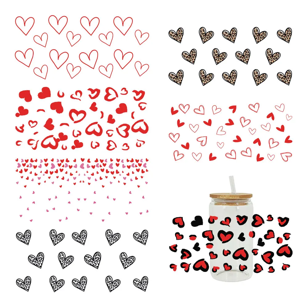 3D UV DTF Transfers Stickers, Cup Wraps, Cartoon Love Printed, DIY Glass Ceramic Metal Leather, Etc Material Surface, 16oz D622