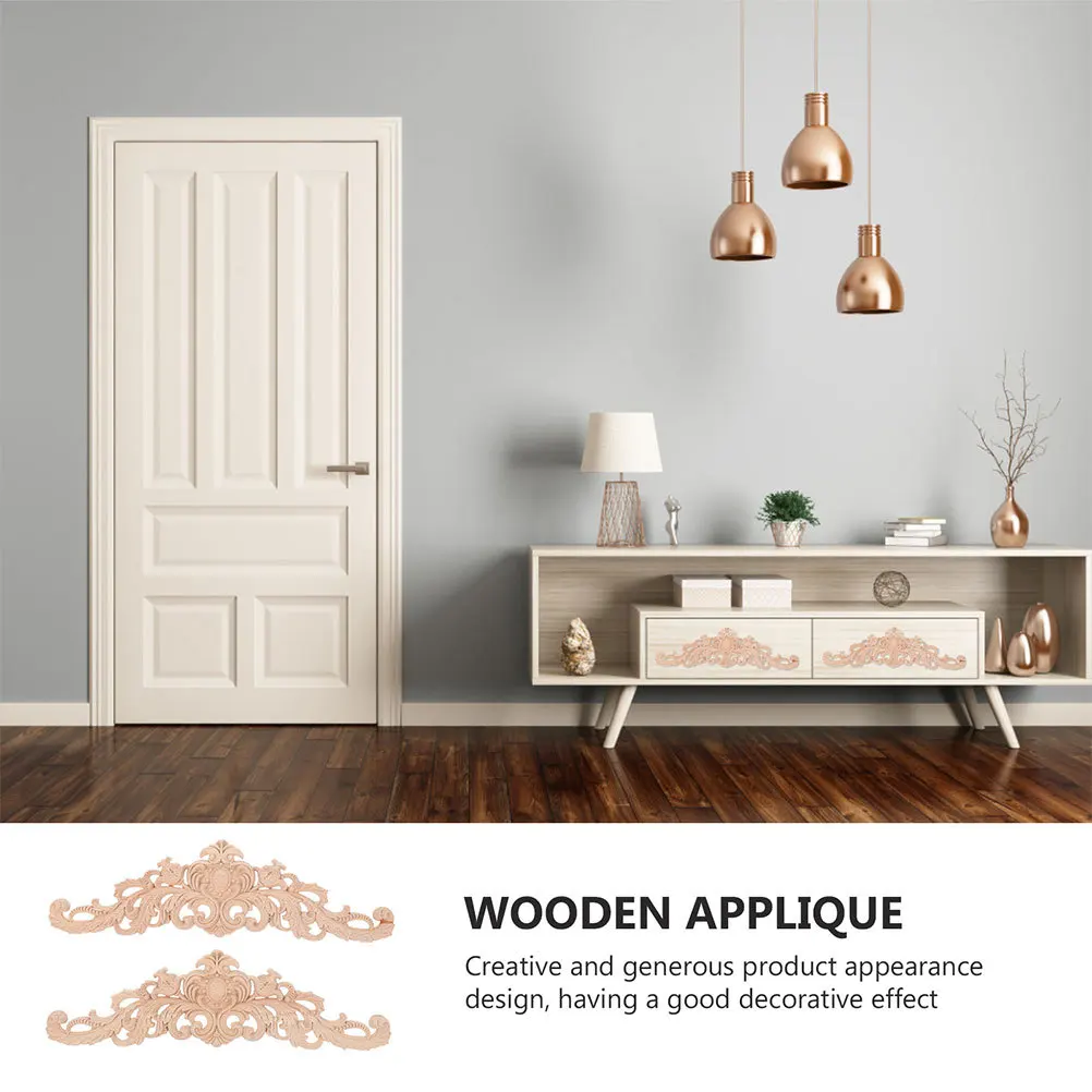 

2Pcs Wood Carving Applique Decorative Wooden Onlay Perfect Furniture Cabinet Wall Door Decor Vintage Ornament