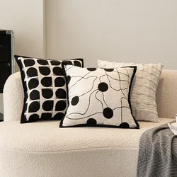 2024 Fodera per cuscino di lusso leggera bianca nera Camelia Jacquard Ricamo Fodere per cuscini Federe decorative per soggiorno nordico