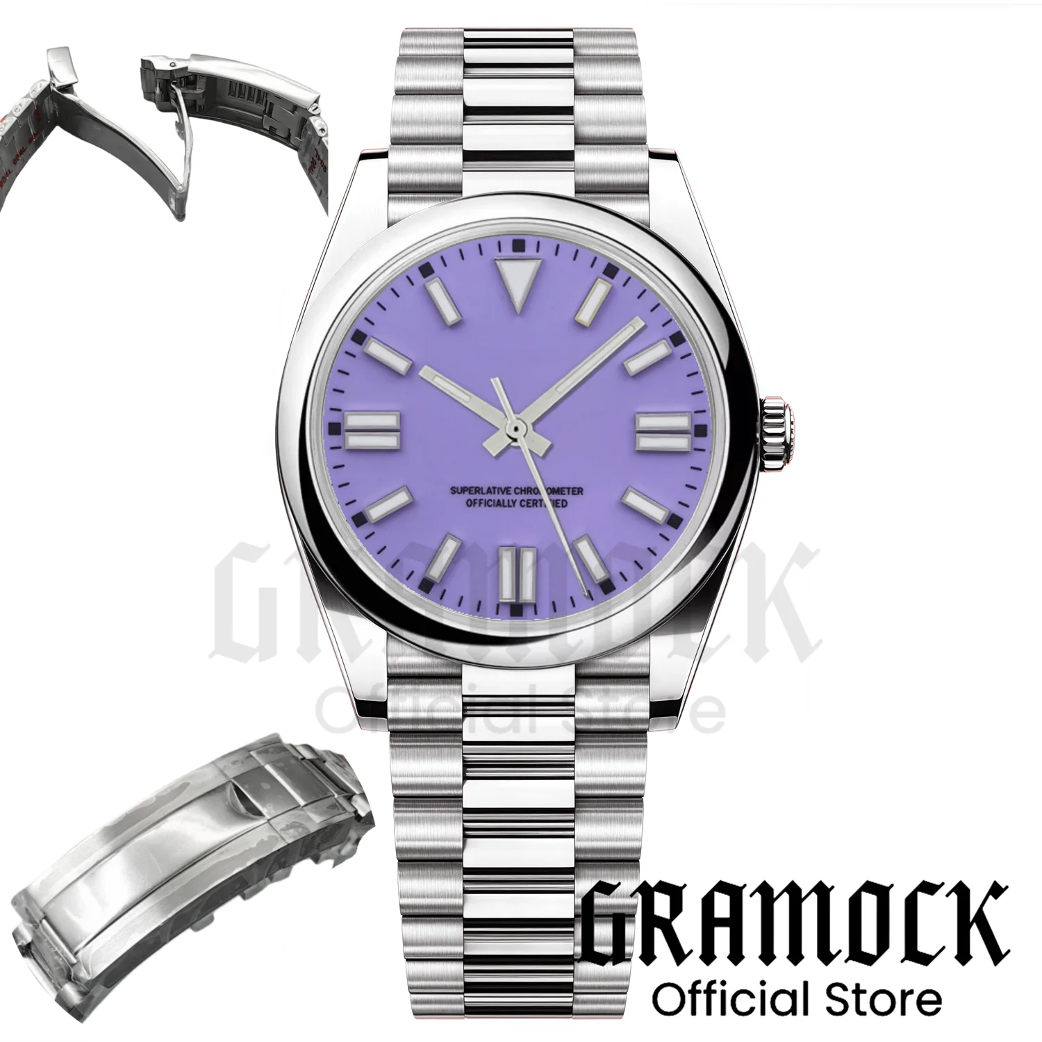 39mm 36mm Men‘s NH35A Mechanical Watches Steel President Glide Strap Lavender Purple Dial Waterproof Sapphire Glass Men Clocks
