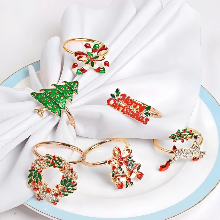 

Christmas Metal Napkin Ring 6Piece Set Suitable for Christmas Table Decoration Holiday Gatherings Thanksgiving and Daily or For