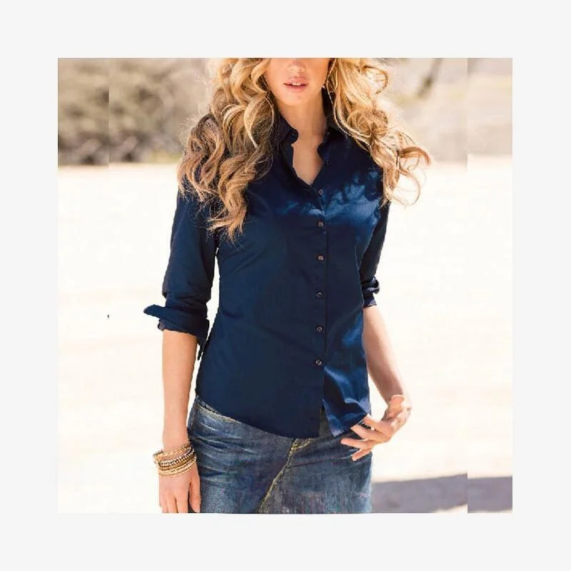 Autunno Donna Lungo irt 2069 Signore Faion Slim Fit Colore puro Bottoni Versatile Abbigliamento da lavoro Casual Ele Fem Camicetta