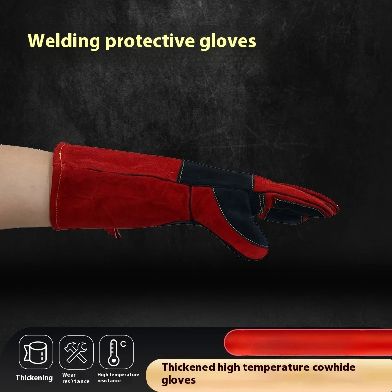 LiXiu 35cm Thickened Double-layer Welding Gloves with Extended Protection Wear-resistant High-temperature Resistance for Welders