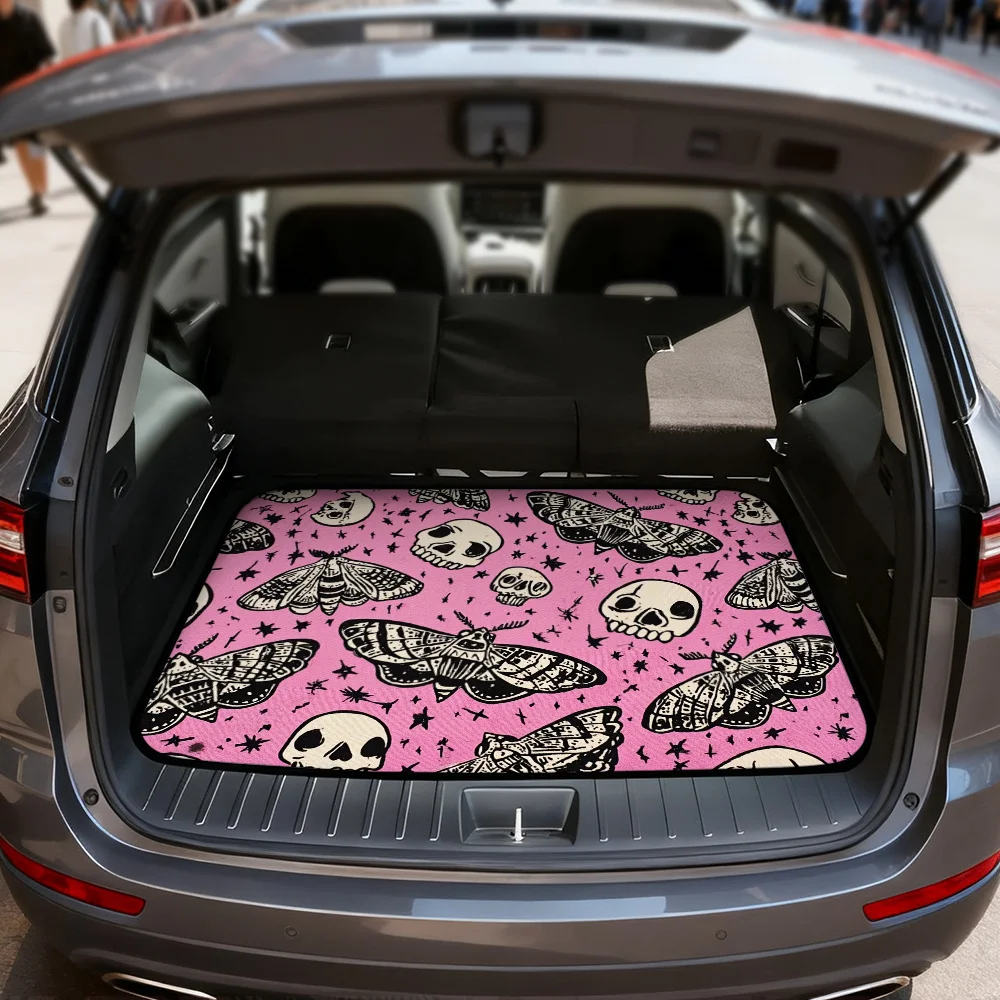 1pc, Cargo Liners Pink Skull Moth Pattern Universal Car Trunk Mat, Suitable For SUVs, Sedans, Hatchbacks, Or Vans, Ideal For Dai