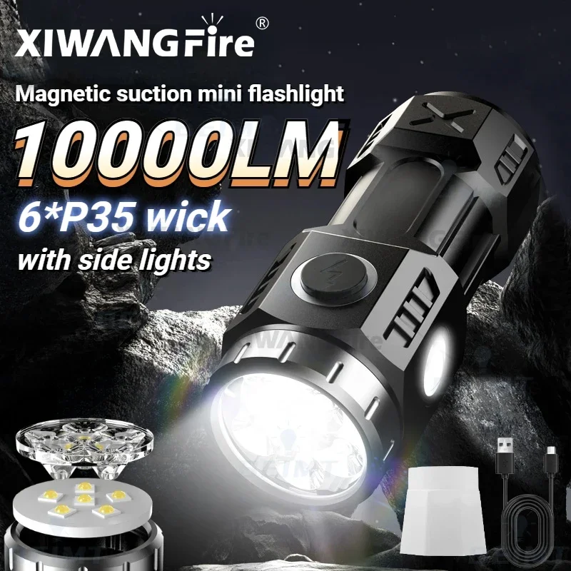 High Quality 3/4/6/8*P35 LED Flashlight Super Bright Torch Rechargeable USB Light Waterproof with CAP CLIP for Hiking Camping