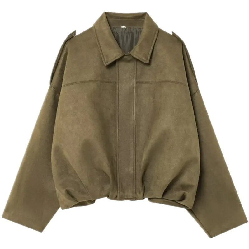 Spring 2025 Women's Versatile Faux Suede Pilot Jaet Outerwear Loose Fit ort Length Faionable And Versatile