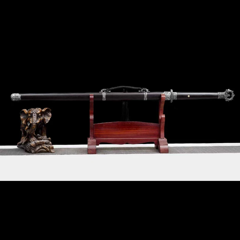 Traditional Chinese Jian Ring Head Sword, High Hardness Manganese Steel, Wood Sheath,Collection Home Decor Martial Arts Practice