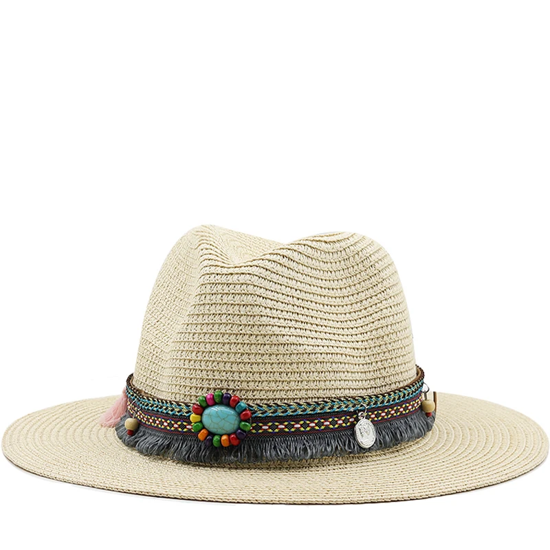 Summer Outdoor Men Women Hand-woven Western Cowboy Straw Hats Wide Brim Breathable Beach Jazz Cap Sun Protection Hat