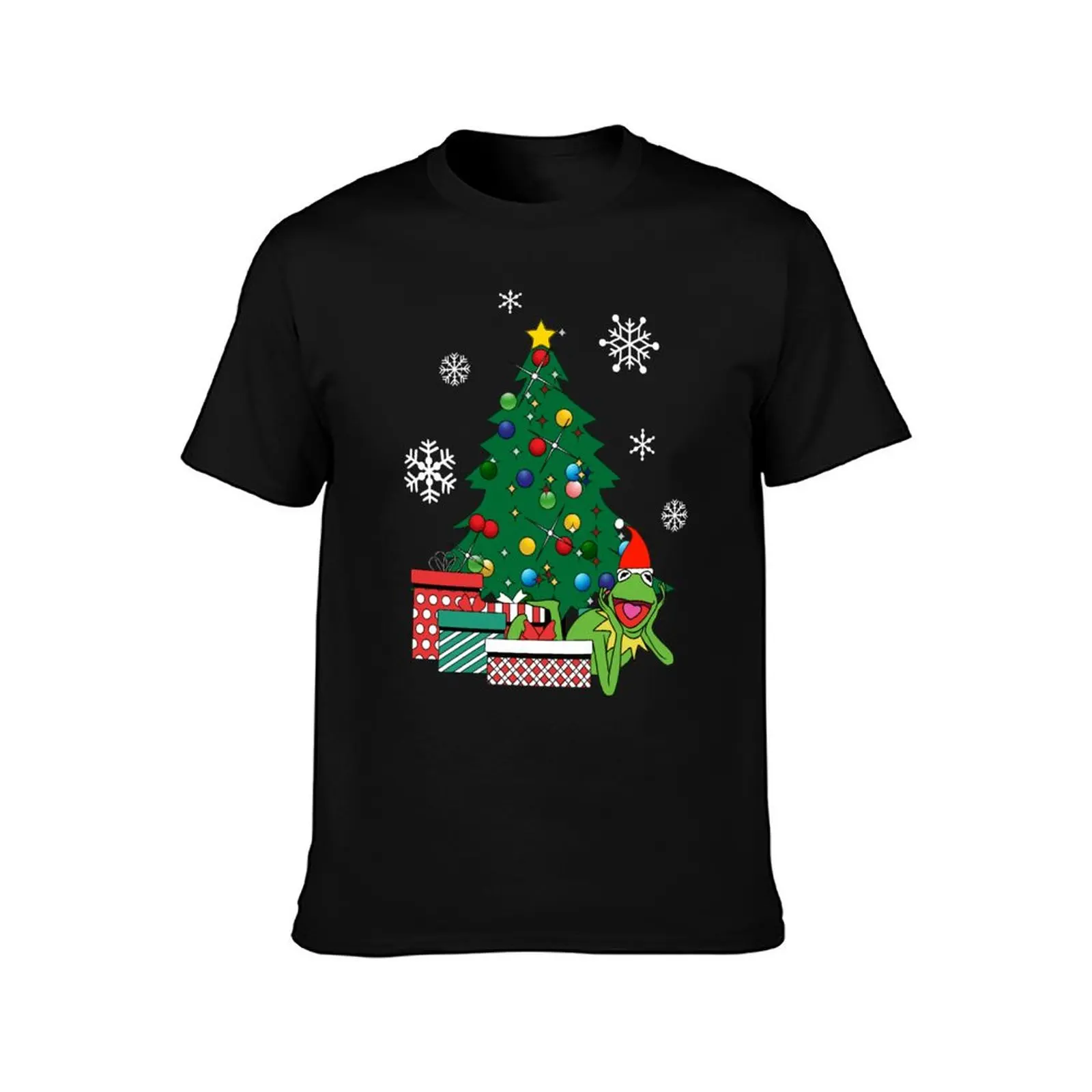 Kermit Around The Christmas Tree Muppets T-Shirt Novelty Print Casual Tee Shirt T-Shirt