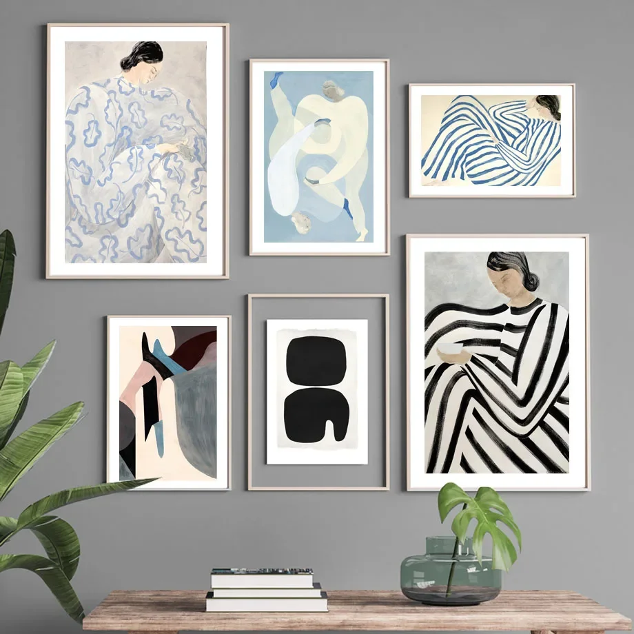 2026 Scandinavian Abstract Wall Art Geometric Lines Pajama Girl HD Canvas Poster Prints Home Bedroom Living Room Decoration