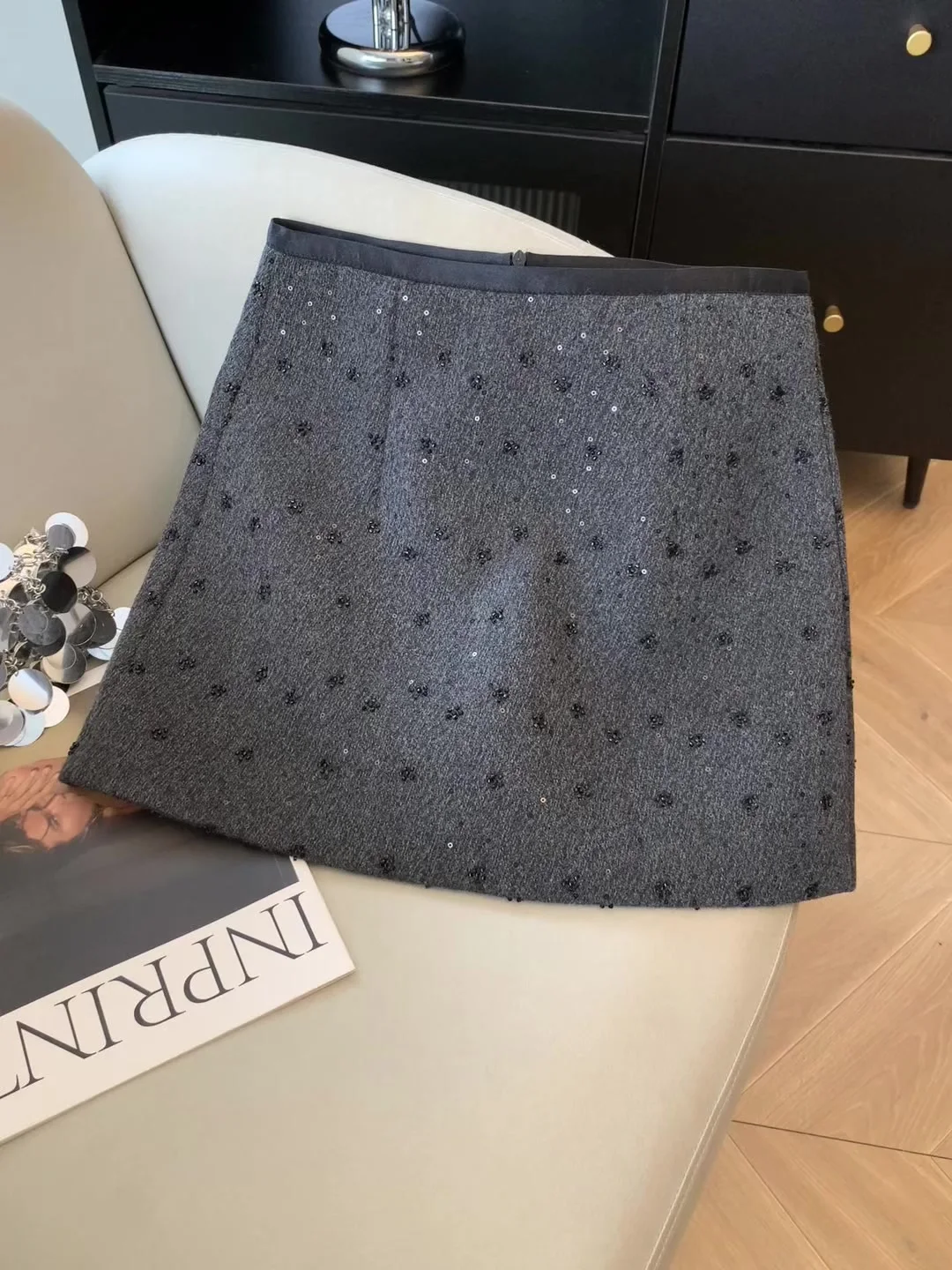 Women's Grey Sequins Skirt 2000s Vintage Harajuku Gyaru Wrap Skirt Korean Style Y2k A-line Luxury Skirts Spring Summer Clothes