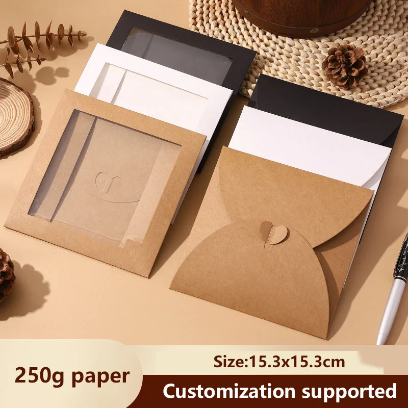 

50 шт. конвертов 15,3x15,3 см с окном для открыток, из крафт-бумаги 250 г, для VIP-карт, свадебных приглашений и упаковки