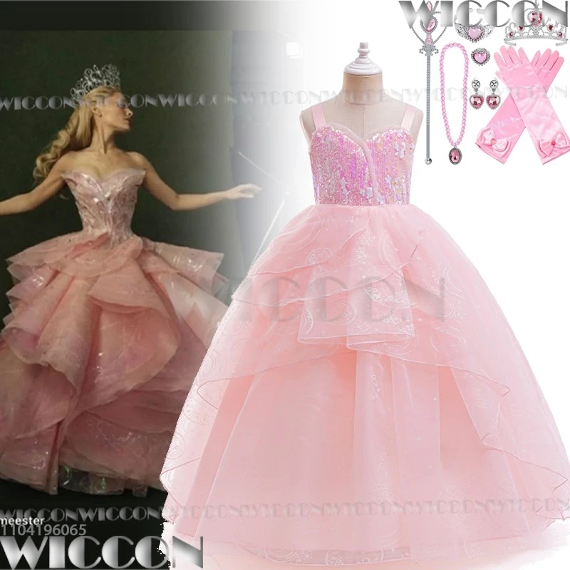 Glinda Princess Movie Wicked Cosplay Costume Prop Chirld Suit Pink Dress 110-160CM Size Wand Girl Holloween Roleplay Customized