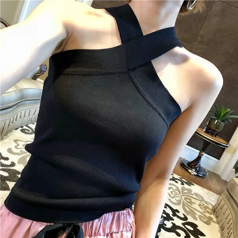 Camis Women Ulzzang Sexy Criss-cross Halter Off Shoulder Tops Jogger Retro Trendy Slim Summer Streetwear Punk Girls Y2K Hot Sale